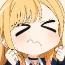 Marin Kitagawa with a chibi art style wearing a frustrated expression with clenched fists.