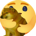 Cheems the dog being hugged by a yellow care reaction emoji.