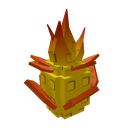 Dragon fruit with a yellow center and sharp red flame-like scales in a 3D low-poly style.