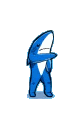 Blue shark performing a rhythmic dance sequence in pixel art style.