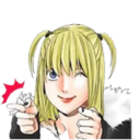 Misa Amane winks and points her finger with a playful expression.