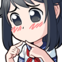 Anime girl blushing with a shy expression while twiddling her fingers together.
