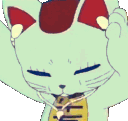 A light green cat character with red ears bouncing rapidly in a loop.