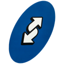 Uno reverse card with white arrows on a blue oval background.