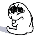 A hand-drawn character with a smug expression resting its chin on its hand.