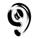 Number nine rendered in a glossy, liquid-metal style against a black background.