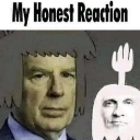 Saul Goodman with a deadpan expression next to a white hand-shaped creature with a face.