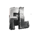 The letters FL in a metallic font spinning horizontally in a loop.