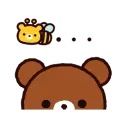 Rilakkuma the brown bear peeking up from the bottom edge with a small bee hovering above.