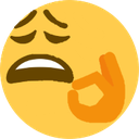 Yellow emoji face with squinted eyes and a hand making the OK gesture.