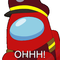 Red Among Us crewmate shouting OHHH! in a repetitive animated loop.