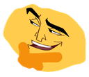 A yellow, smug-looking face with a hand resting on its chin in a thinking pose.