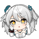 Anime girl with white hair and large glowing star-shaped eyes looking amazed.