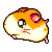 A cute orange and white pixelated hamster running quickly across the frame.