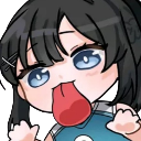 Anime girl with black hair sticking her tongue out in a playful expression.