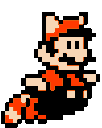 Mario in various power-up suits including Tanooki and Frog form in 8-bit pixel art style.