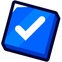 A blue square badge with a white checkmark symbol inside.
