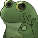 A green frog with wide, worried eyes making an okay hand gesture.