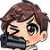 Anime character winking and holding a handgun in a chibi style.