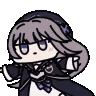 Herta from Honkai Star Rail spinning in a circle with a smug expression.