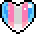 Heart shape colored with horizontal stripes of light blue, pink, and white in a pixel art style.