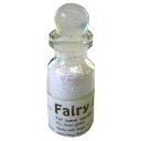 A small glass bottle filled with sparkling pink fairy dust.