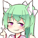 Anime girl with green hair and fox ears making a smug shrugging gesture.