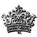 Four ornate silver crowns lined up horizontally with varying levels of metallic shading.