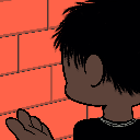 A cartoon person leaning their head against a brick wall in frustration.
