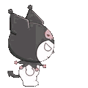 Kuromi looking visibly annoyed and angry with a sharp, pixelated expression.