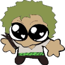 Zoro with oversized eyes containing white hearts looking up in an adorable, pleading expression.