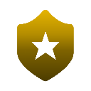 A golden shield icon with a star in the center.