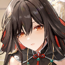 Lingguang from Reverse: 1999 with long dark hair and orange eyes looking forward with a mysterious expression.