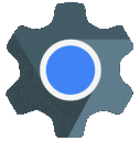 A gray gear icon with a blue center circle and a white loading ring animation.