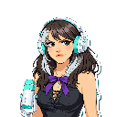 Anime girl with headphones and a microphone looking suspicious with a judgmental side-eye expression.