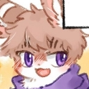 A cute anime-style rabbit with brown fur and purple eyes wearing a smug, happy expression.