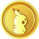 Pikachu profile silhouette embossed on a shiny gold circular coin.