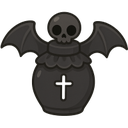 A black potion bottle with a skull-shaped stopper and bat wings on the sides.