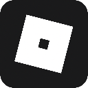 Roblox logo featuring a white tilted square with a smaller square hole in the center on a black background.