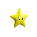 Super Star with eyes and a smiling mouth floating in a 3D style.