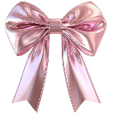 A glossy, 3D pink ribbon bow tied in a classic shape.