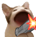 Popcat character holding a handgun with a muzzle flash effect.
