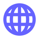 A blue globe icon with a simple grid pattern representing latitude and longitude lines.