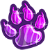 A glowing purple paw print with sparkling highlights and a dark outline.