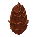 Pine cone rendered in a simple pixel art style.