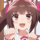 Chocola from Nekopara waving her hands like cat paws with a happy expression.