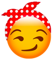 A yellow smiley face wearing a red polka-dot bandana giving a smug, knowing smirk.