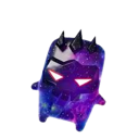 Galaxy boss character with glowing eyes and a celestial purple and blue body.