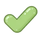 A glossy green checkmark symbol with a rounded, jelly-like appearance.