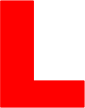 A bold red letter L centered on a black background.